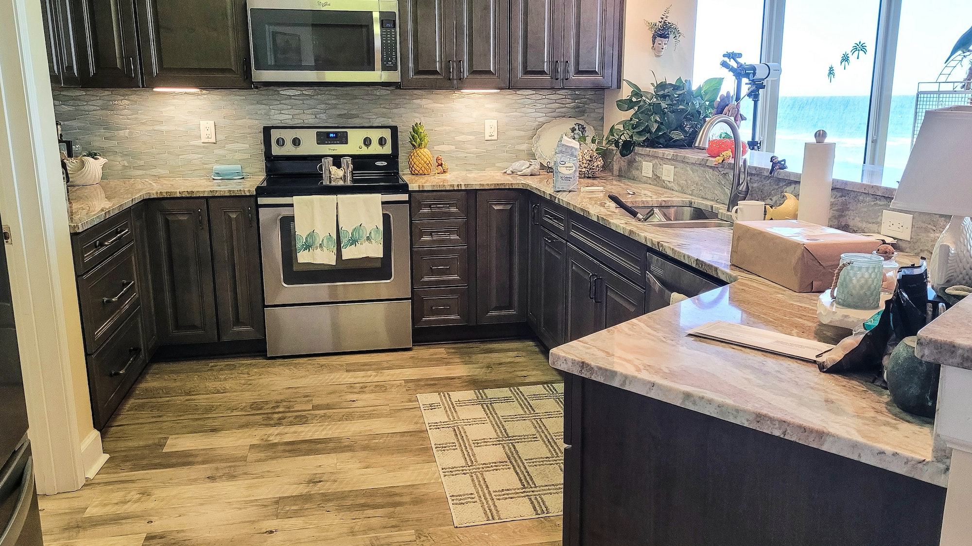 Beautiful kitchen remodel in vacation home at the beach in neutral color scheme.