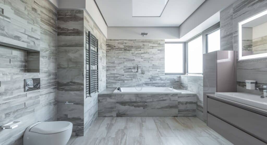 a bathroom with textured walls